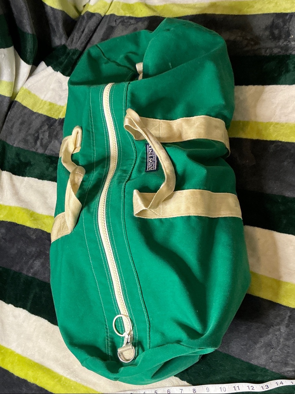 Vintage Lands' End Emerald Green Canvas Tote with Cream Handles - Picture 8 of 8